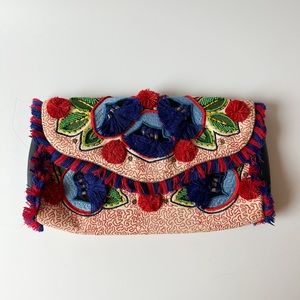 Tory Burch Embroidered Clutch with beads and tassels